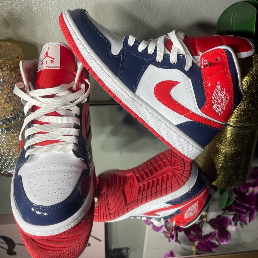 Nike Air Jordan 1 Mid Champs Color Patent Leather Size 9 Women / 7.5 Men